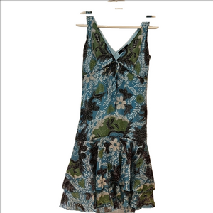 BEDO Dress Summer Baby Doll Ruffle Bottom Blue Floral Women's Large